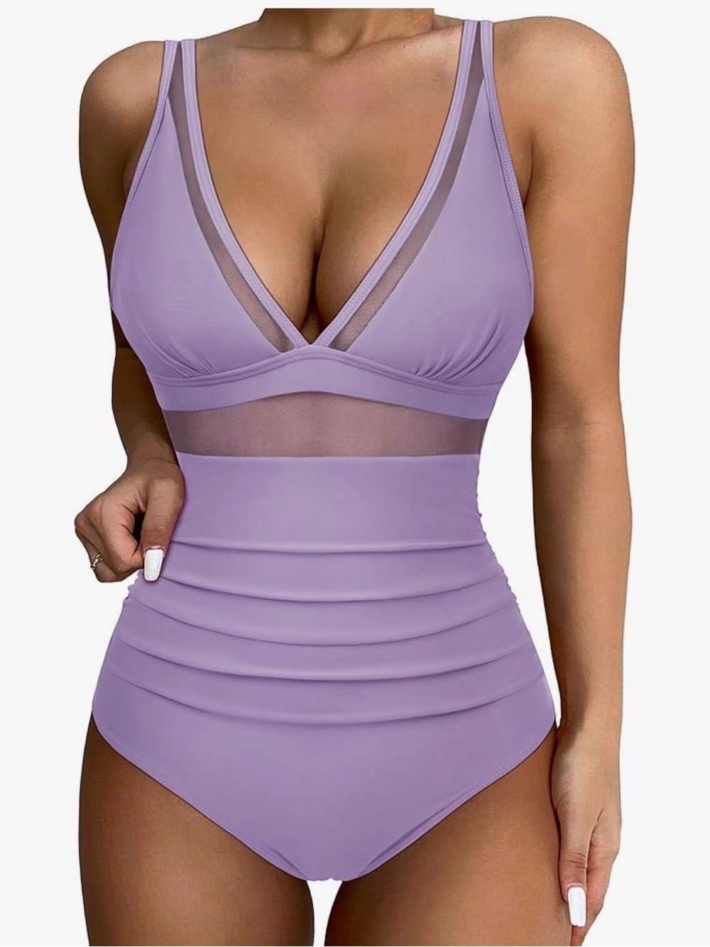 Plunging V-Neck One-Piece Swimsuit in Lavender